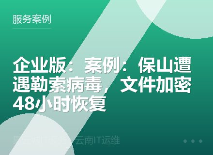 企业版：案例：保山遭遇勒索病毒，文件加密48小时恢复
